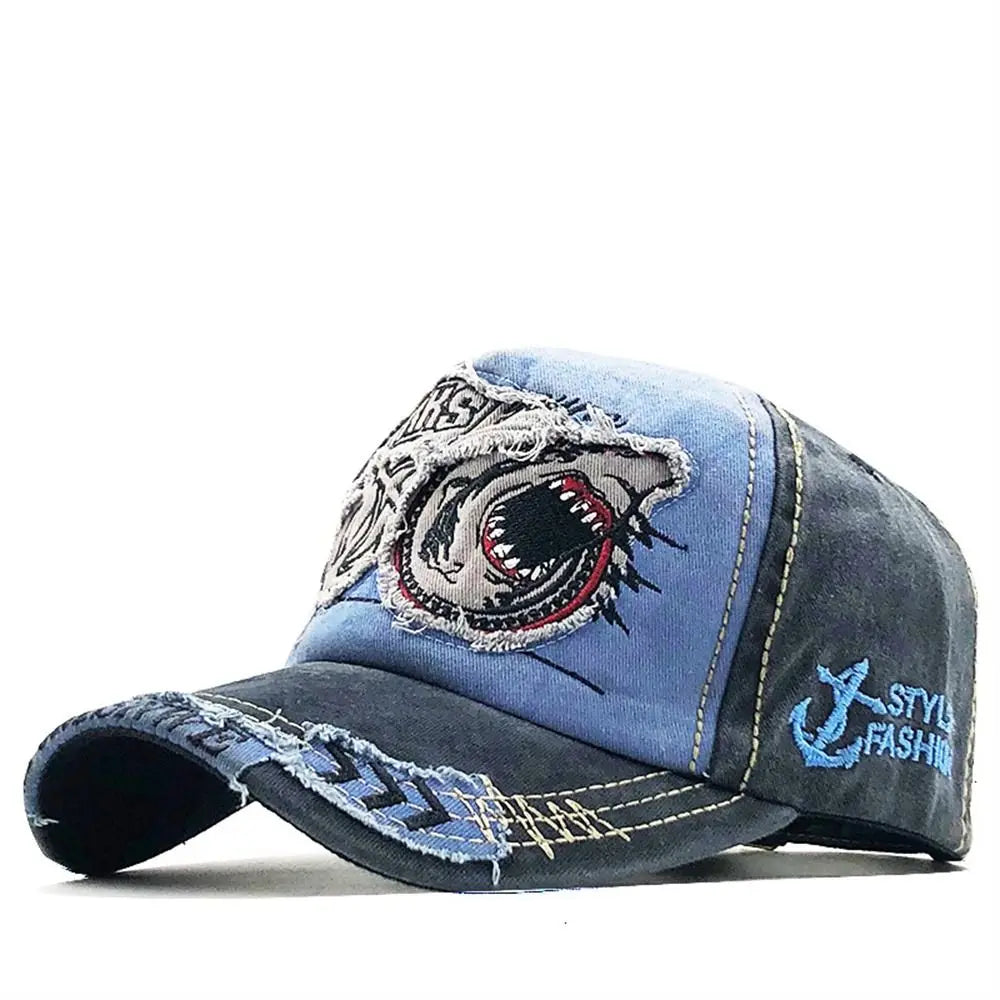 Denim rifted shark caps